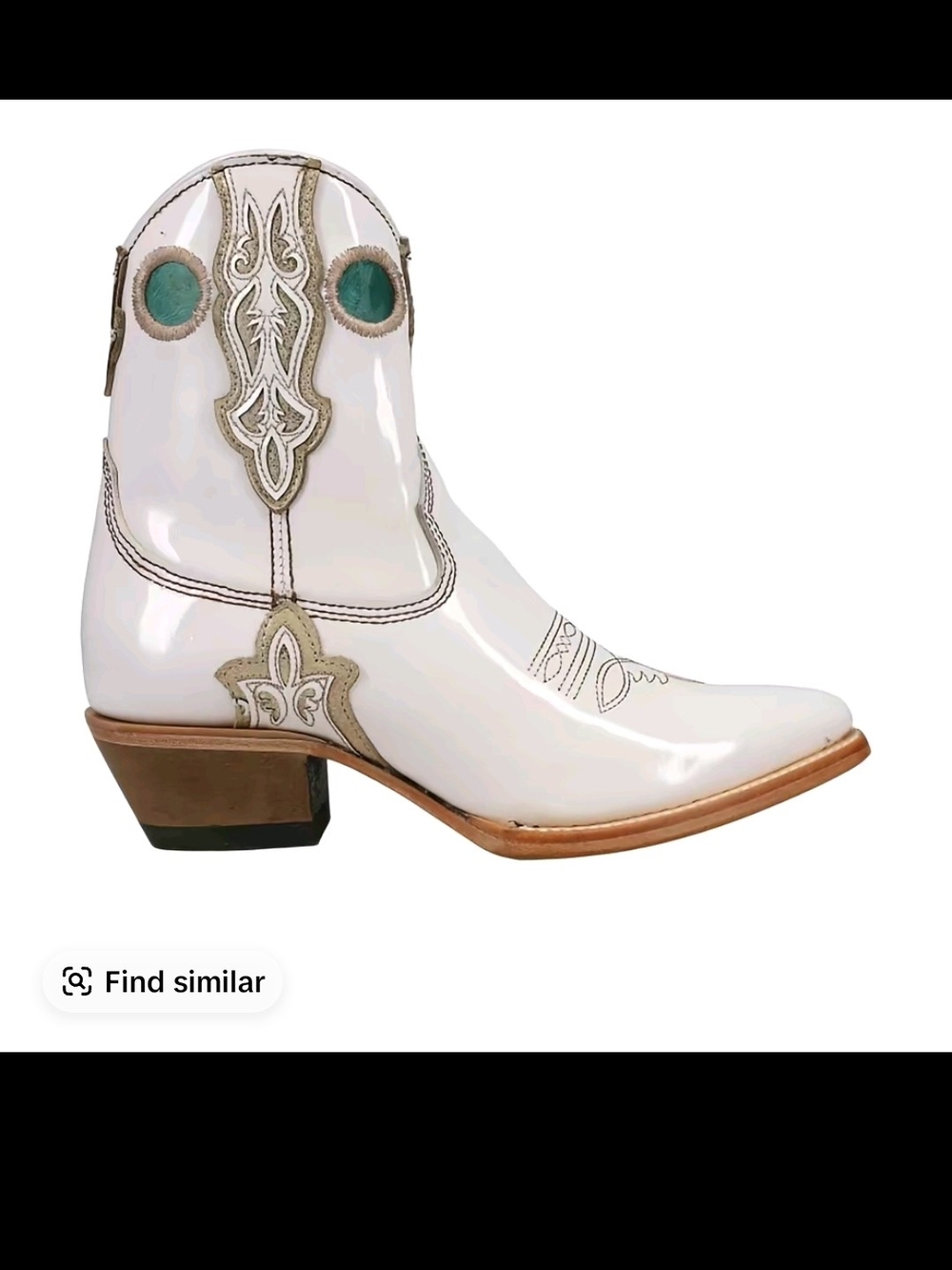 Western-Style White Patent Ankle Boot with Turquoise Accents New In Box Size 8